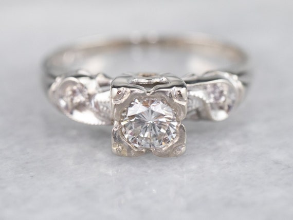 Vintage Diamond Engagement Ring, Diamond Solitair… - image 1