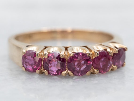 14K Yellow Gold Five Stone Ruby Band Ring - image 2