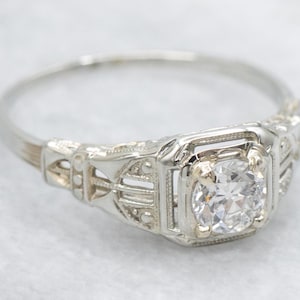 Old Mine Cut Diamond Engagement Ring, Late Art Deco Diamond Ring, White Gold Diamond Ring, Antique Diamond Solitaire Ring A69258