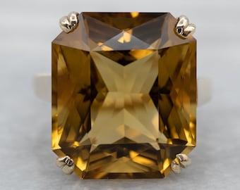 Vintage Smokey Quartz Cocktail Ring, 10K Yellow Gold Statement Ring
