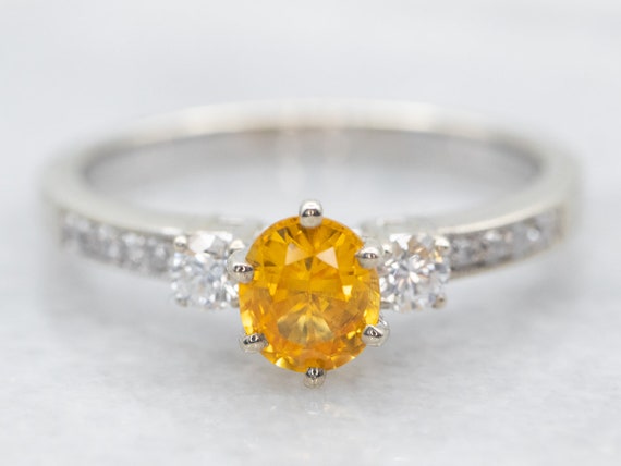 Yellow Sapphire Diamond Engagement Ring, Golden S… - image 1