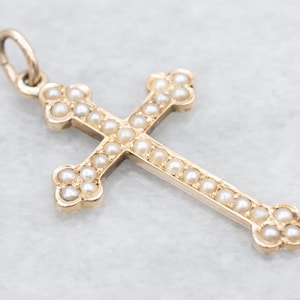 Samenperle und Goldkreuz Anhänger, Samenperle Kreuz, Kreuz Anhänger, Goldperle Kreuz, Perlenkreuz, Perlenkreuz Anhänger, Kreuz A65005