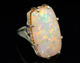 Large Opal Cocktail Ring, Vintage Opal Gold Statement Ring, October Birthstone, Right Hand Ring, NFQY8K