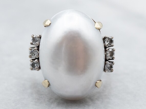 Vintage Mabe Pearl Cocktail Ring, Mabe Pearl Diam… - image 2