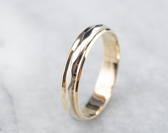 Antique Art Deco 14K Two Tone Engraved Wedding Band - Size 5