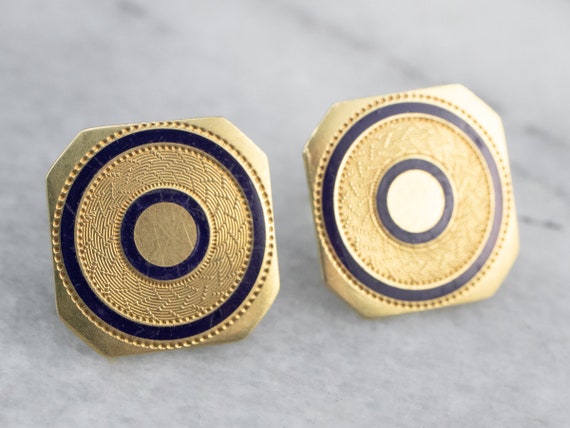 Blue Enamel Gold Stud Earrings, Upcycled Vintage,… - image 3