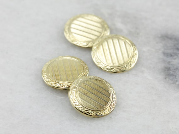 Late Art Deco Etched Cufflinks in Yellow Gold, Fa… - image 5