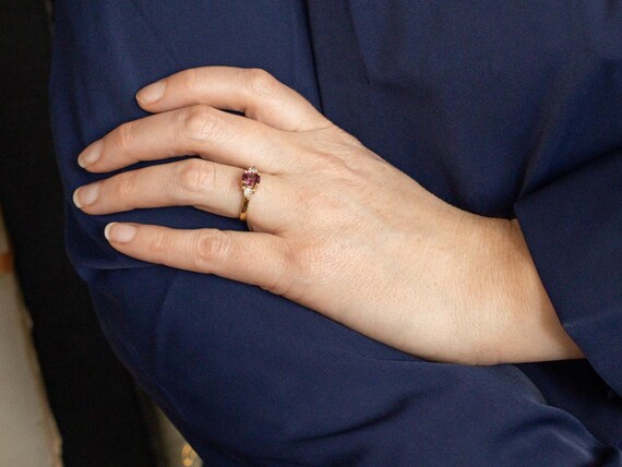 14K Yellow Gold Ruby Ring, Trillion Cut Diamond A… - image 4