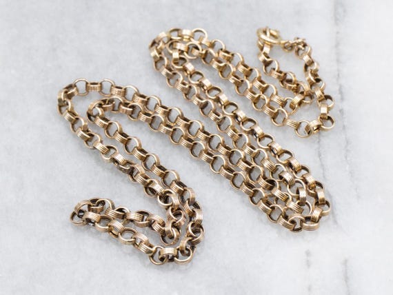 Antique 9Ct Gold Rolo Link Chain, 21 Inch Victorian Necklace