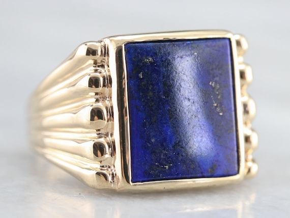 Retro Gold and Lapis Ring, Mens Lapis Statement R… - image 3