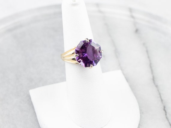 Fancy Cut Amethyst Cocktail Ring, Two Tone Gold A… - image 7