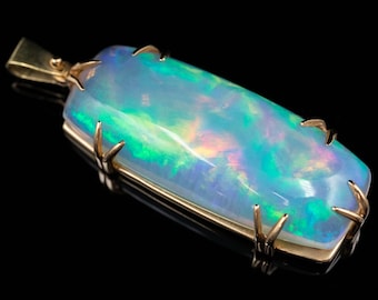 Fine Opal Gold Pendant, Collector's Quality Ethiopian Opal, October Birthstone, Anniversary Gift, XZQEDV