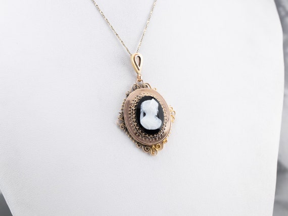 Onyx Cameo Gold Pendant, Antique Conversion Penda… - image 9