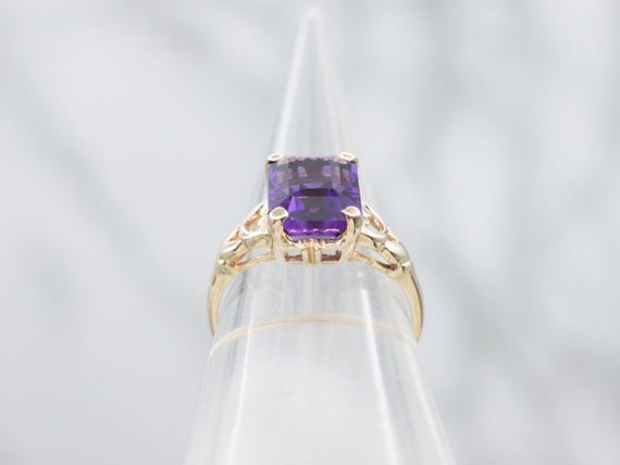 Emerald-Cut Amethyst Solitaire Ring, 10K Yellow G… - image 4