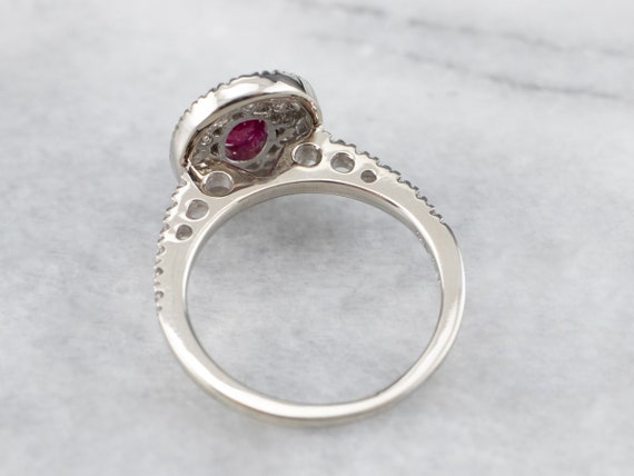 Ruby and Diamond Double Halo Ring, 14K White Gold - image 5