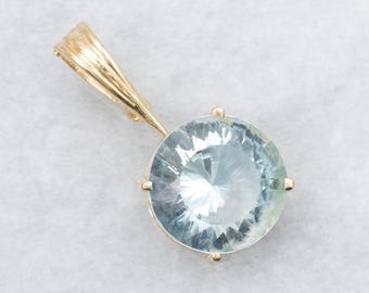 14K Yellow Gold Blue Topaz Solitaire Pendant, Anniversary Gift