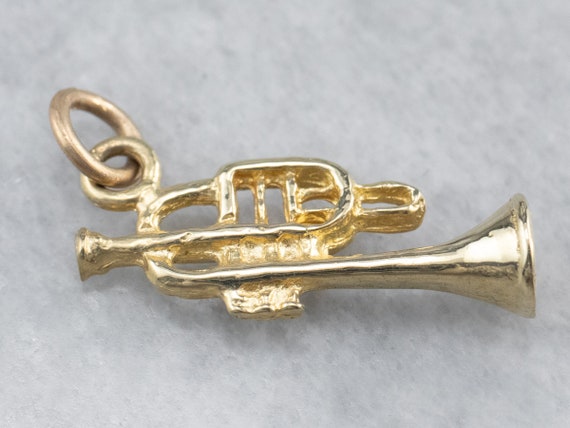 Vintage 14K Gold Trumpet Charm, Jazz Music Pendant