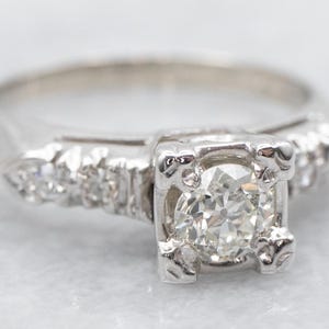 Diamant-Verlobungsring mit Weißgold, 1950er Jahre Verlobungsring, Retro Verlobung, Vintage Verlobungsring A44292