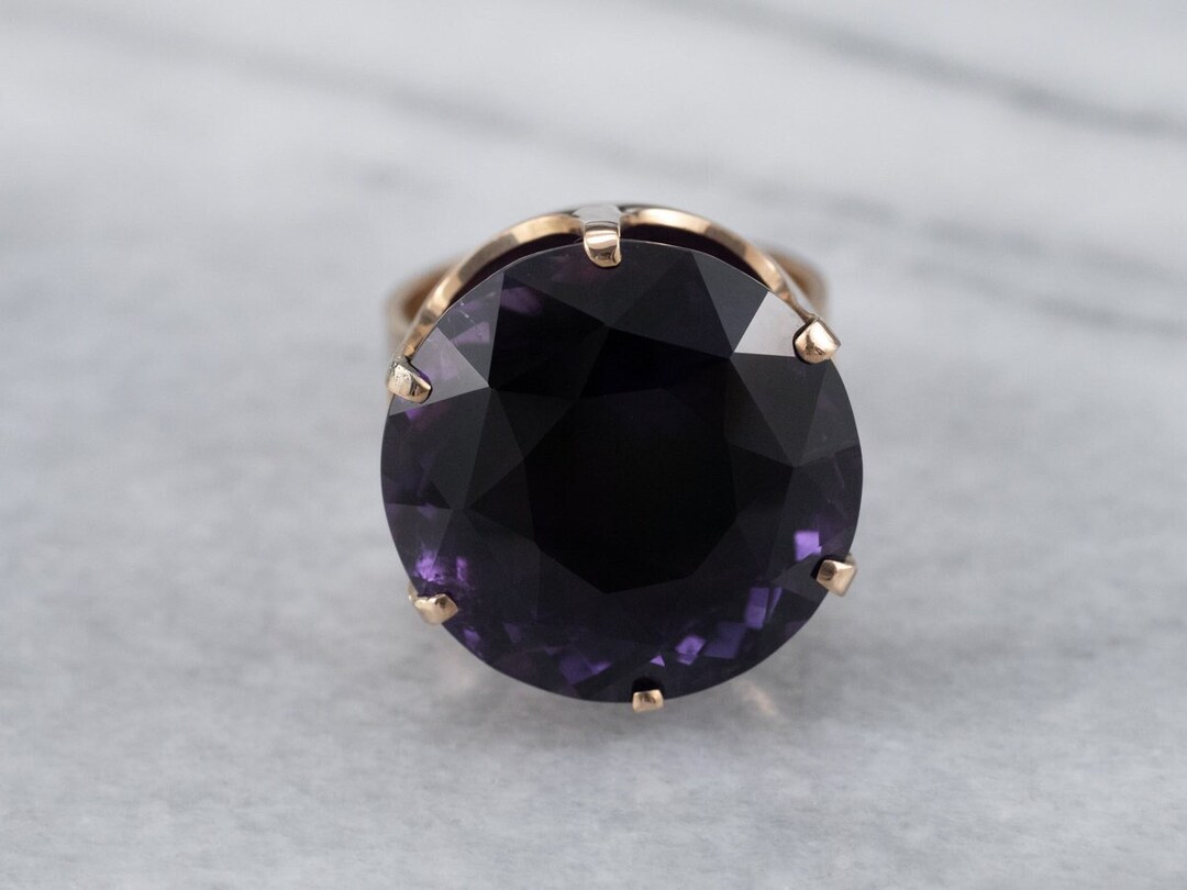 14K Yellow Gold Amethyst Statement Ring, Mid-century Cocktail Ring - Etsy