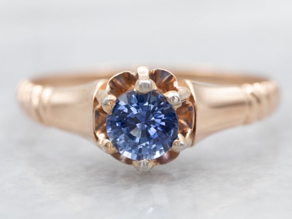 Rose Gold Sapphire Solitaire Engagement Ring, Ros… - image 1