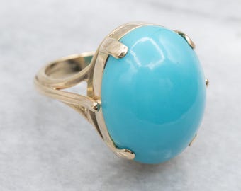Vintage Oval-Cut Turquoise Yellow Gold Cabochon Ring