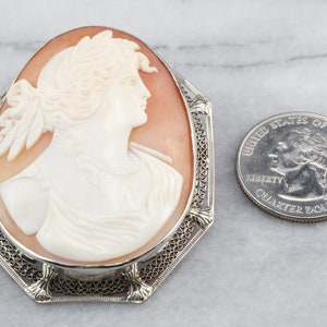 Art Deco Demeter Cameo Brooch, Goddess Cameo, Vintage Cameo White Gold Pendant, Pendant Brooch, AAJP2X81 image 7