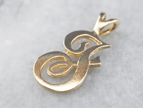 14K Yellow Gold Cursive "F" Initial Pendant, Mono… - image 5