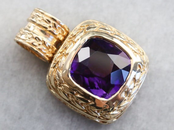 Yellow Gold Amethyst Pendant, Filigree Amethyst Pe