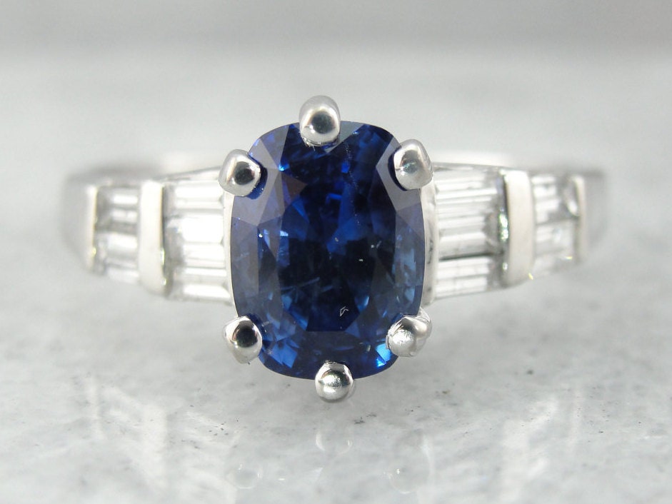 Ceylon Sapphire Platinum Engagement Ring Fine Sapphire Diamond