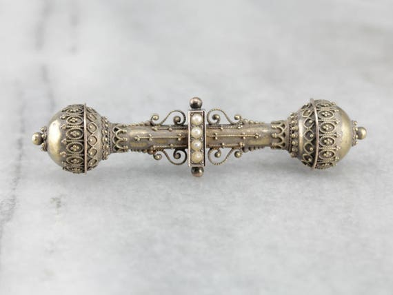 Etruscan Revival Gothic Victorian Gold and Pearl … - image 1