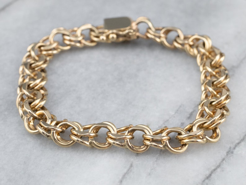 14K Gold Chain Bracelet Charm Bracelet Double Link Chain Etsy