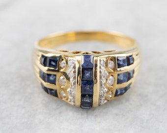 Sapphire Diamond Gold Band, Anniversary Ring, Statement Band, September Birthstone, VTPA9RUF