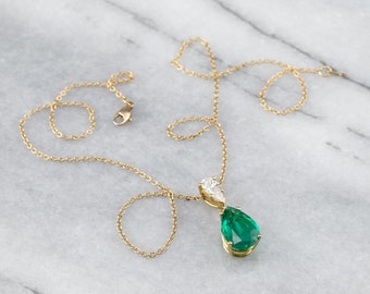 Gorgeous Emerald and Diamond Necklace, 18K Gold Emerald Necklace, Emerald Jewelry, Anniversary Gift, May Birthstone, Gifts for Her PF87Y1EX