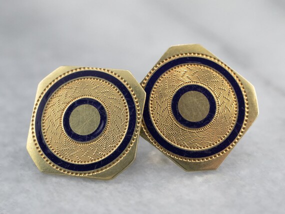 Blue Enamel Gold Stud Earrings, Upcycled Vintage,… - image 6