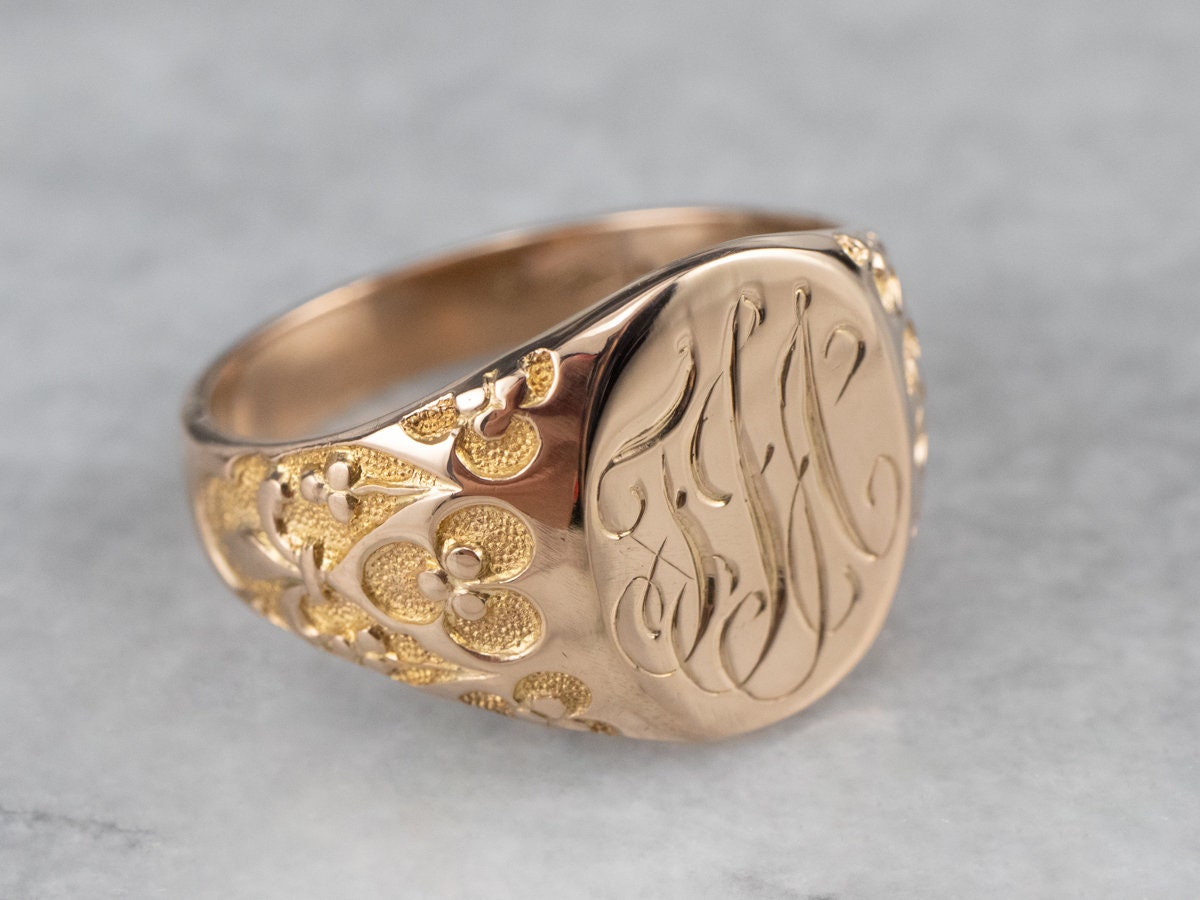 Ornate Gold Signet Ring, Vintage Signet Ring, Monogram Ring Ornate Gold Signet Ring, Vintage Signet Ring, Monogram Ring