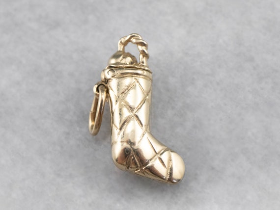 Vintage Christmas Stocking Charm, Yellow Gold Cha… - image 1