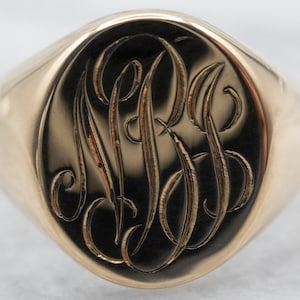 Yellow Gold &quot;NBJ&quot; Monogrammed Signet Ring, Initial Ring, Victorian Monogram, Antique Monogram Ring, Estate Ring, A25383