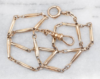 10K Yellow Gold Bar Link Chain Necklace with Dog Clip