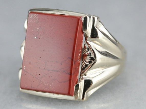 Vintage Red Jasper Men's Ring, Retro Era Jasper R… - image 3