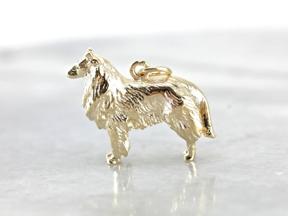 Collie Dog Gold Charm Pendant, Vintage Gold Dog Pe