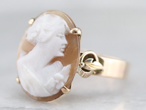 Botanical Cameo Ring, Vintage Cameo Ring, Yellow … - image 1