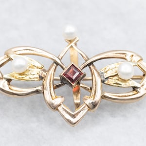Vintage Garnet and Pearl Brooch, Garnet Brooch, Pearl Brooch, Garnet and Pearl Brooch, January Birthstone, Vintage Brooch, Brooch A61514