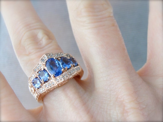 Vintage Inspired Tanzanite and Diamond Ring Craft… - image 4