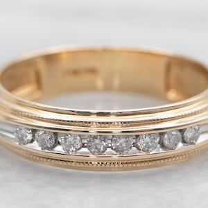 Vintage Channel Set Diamond Band, Unisex Diamond Band, Yellow Gold Diamond Band, Diamond Wedding Band, Anniversary Band A39197