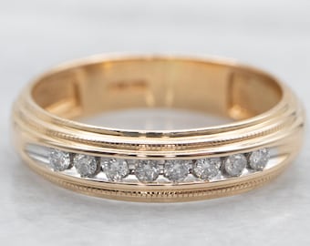Vintage 14K Yellow Gold Diamond Band, Unisex Wedding Ring