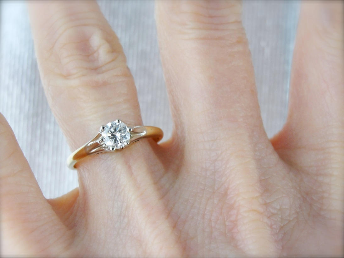 Vintage Two Tone Diamond Solitaire Engagement Ring, Six