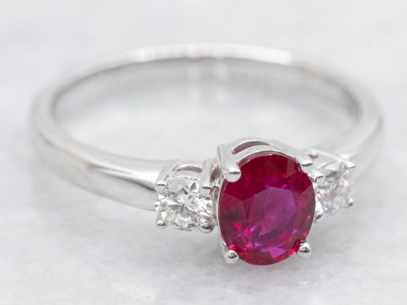 18K White Gold Oval Ruby and Diamond Ring, July B… - image 2