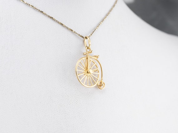 18K Gold Penny-farthing Charm, Old Fashioned Bicy… - image 8