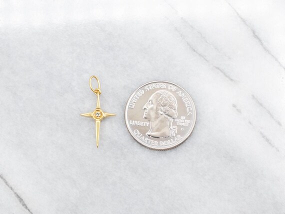 14K Yellow Gold Pointed Cross Pendant with Diamond - image 3