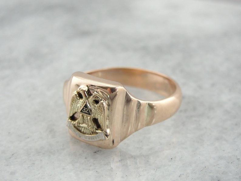 Vintage Masonic Double Eagle Enamel Statement Ring RWJZMF-D